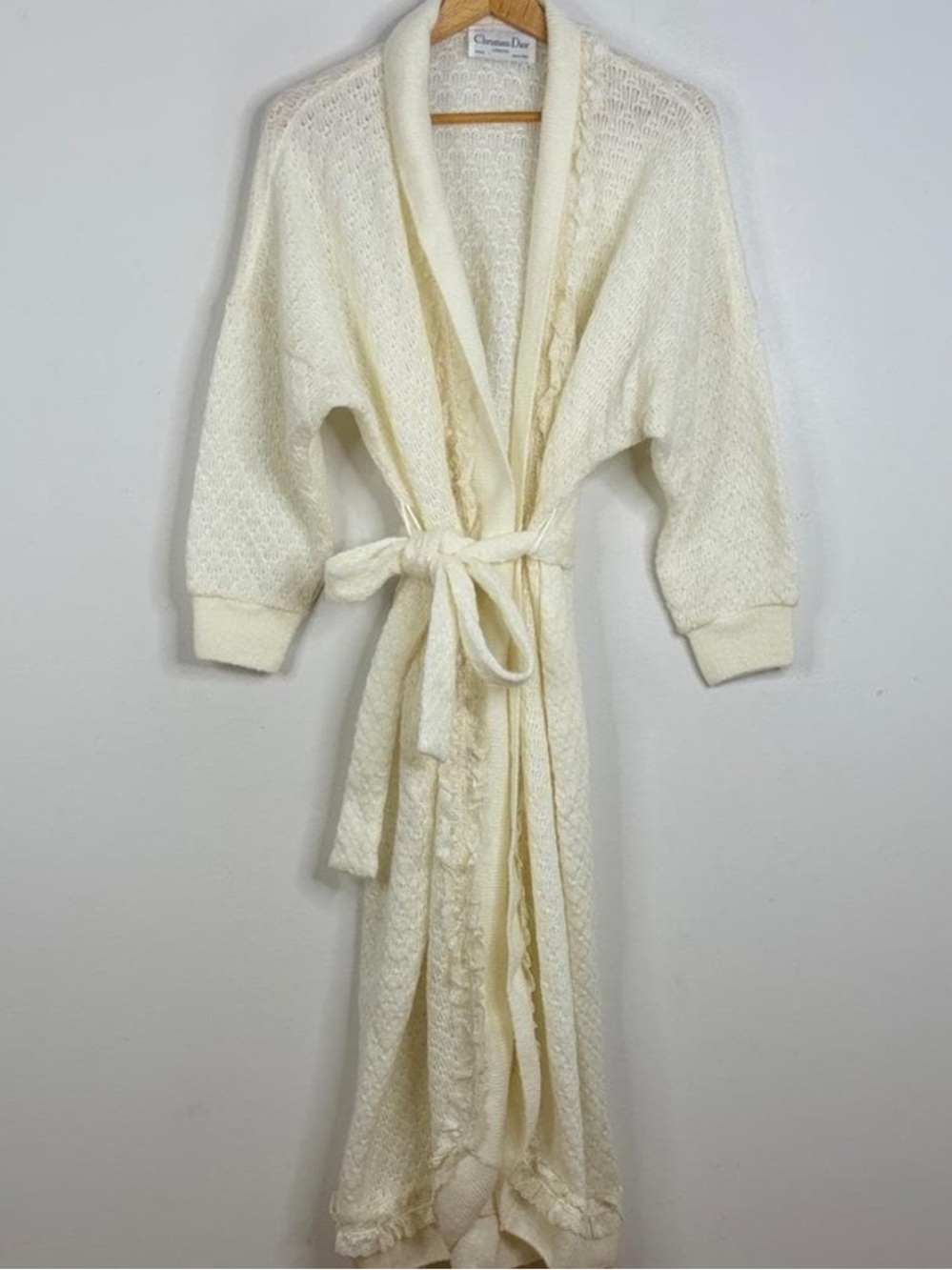 Dior Cream Knit Long Robe with Tie Waist